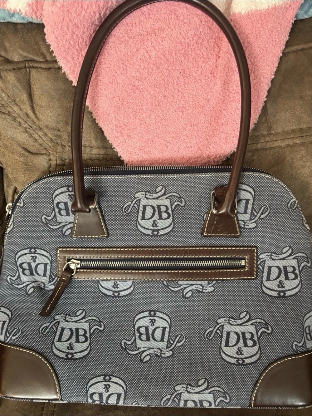 Dooney & Bourke Donegal Crest Dome Satchel Canvas Fabric Shoulder Bag + Coin bag - Picture 2 of 8